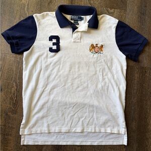 Vintage Polo Ralph Lauren Polo Shirt, Men’s Large, cream and blue